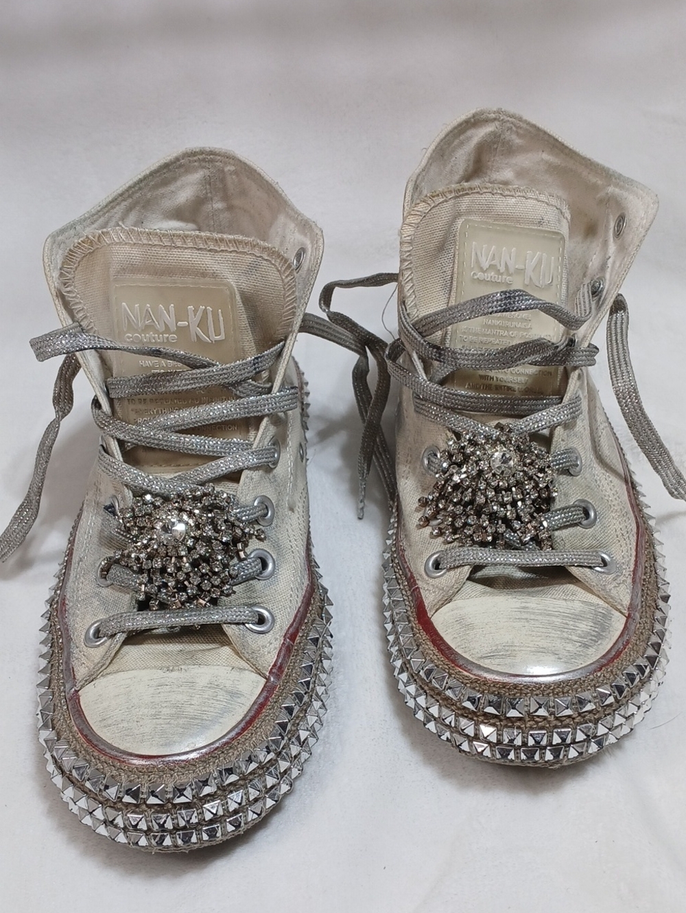 Nan-Ku Off-white canvas high-top sneakers/ Silver Embellished Sz Unknown